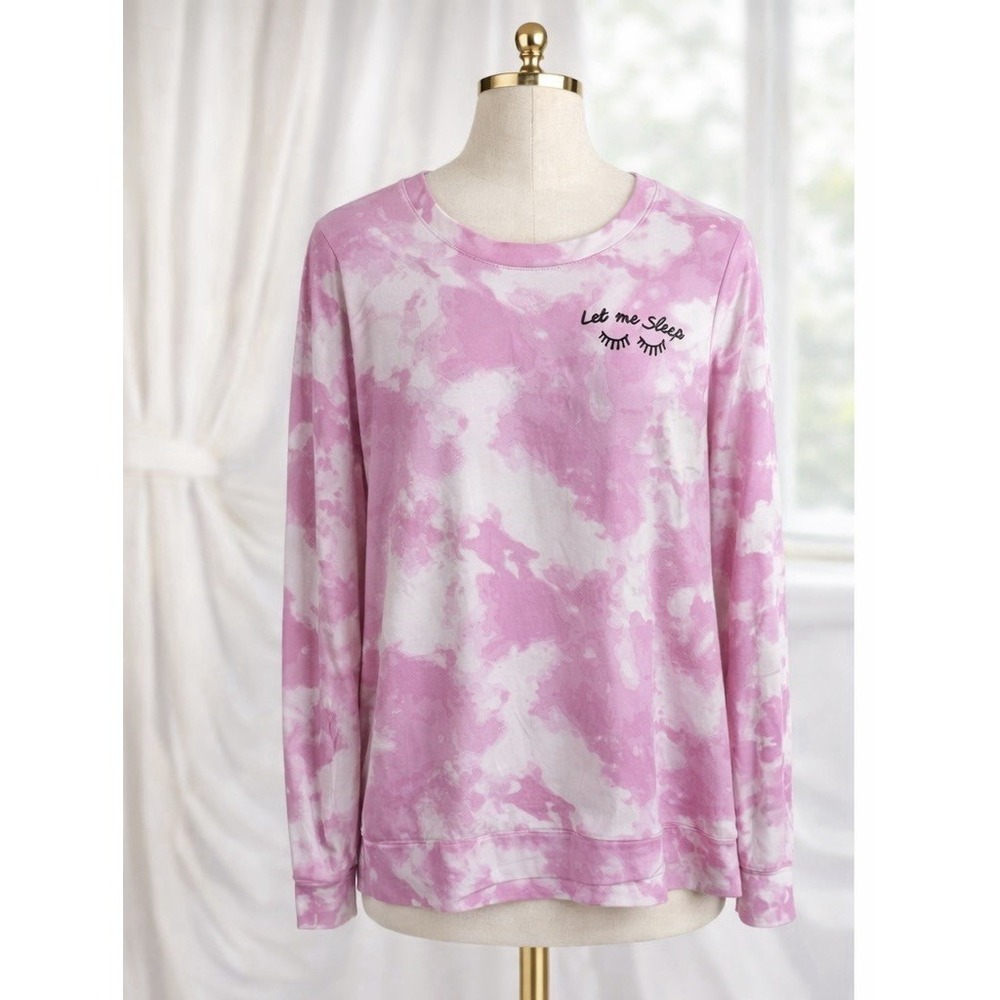 Betsey Johnson Pajama PJ Shirt Pink White Buttery Soft Knit Let Me Sleep Size M